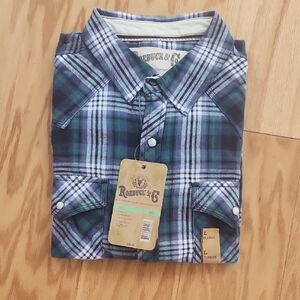 Sears Roebuck & Co. Blue and Green Plaid Casual Shirt Large